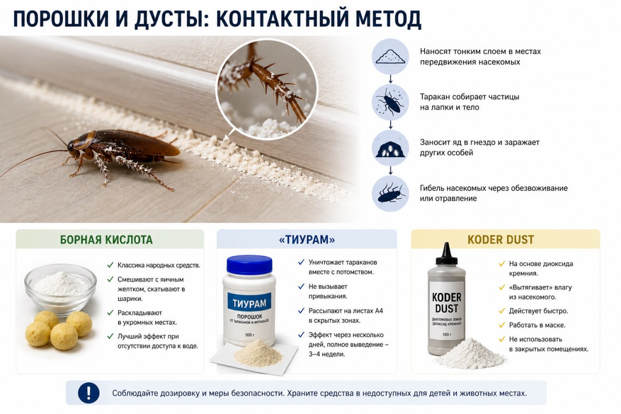 Порошки и дусты: контактный метод